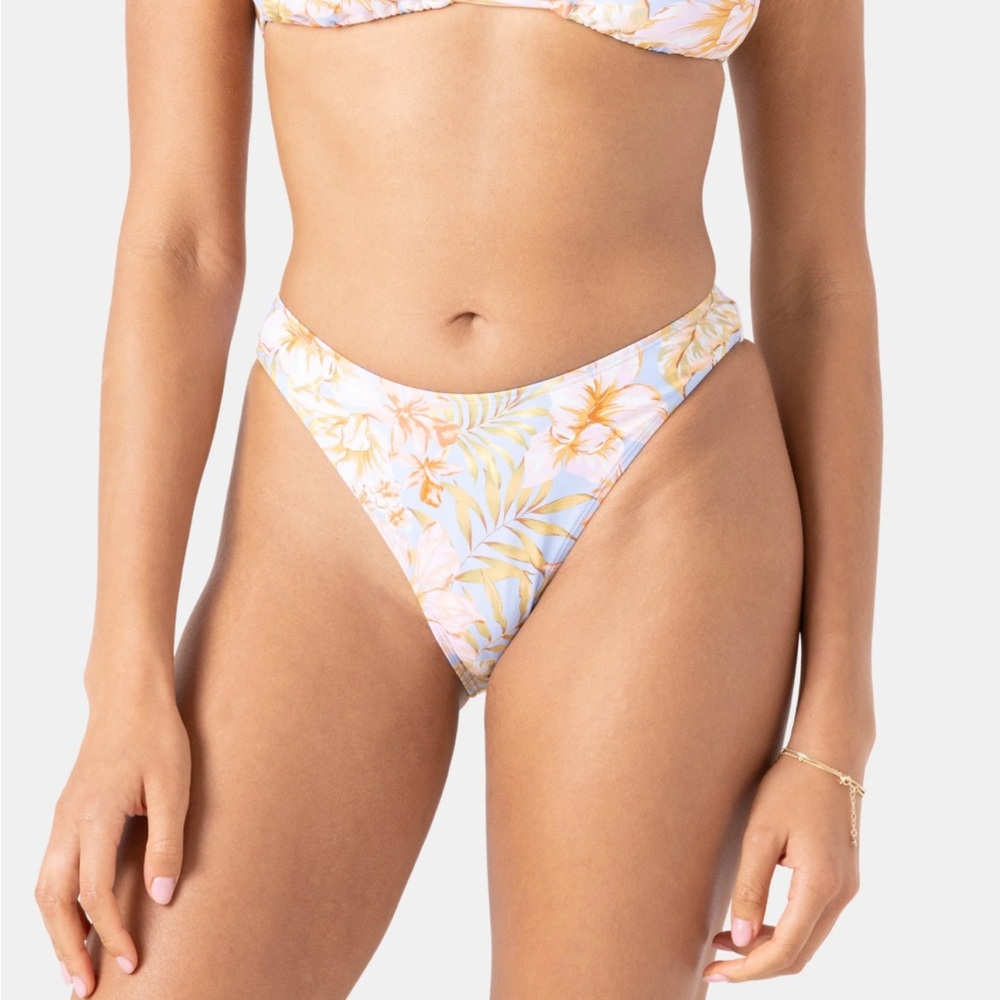 Roxy Pastel Floral Bikini Bottoms in Light Blue and Peach